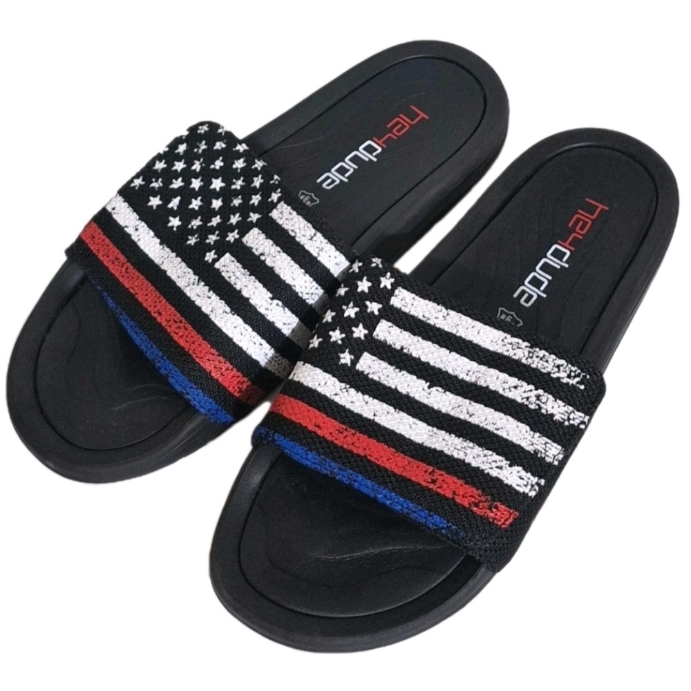 Hey Dude Phoenix Sox Collection Mens Black Slide Sandals Size 9 American Flag